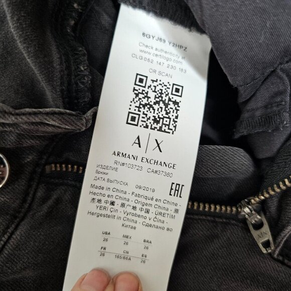 NWOT Armani Exchange J69 Super Skinny Lift Up Dark Gray Beaded Fringe Jeans 26 - Picture 8 of 12